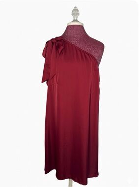 One-Shoulder Bow Detail Dress in Wine Maroon Burgundy Size XXL